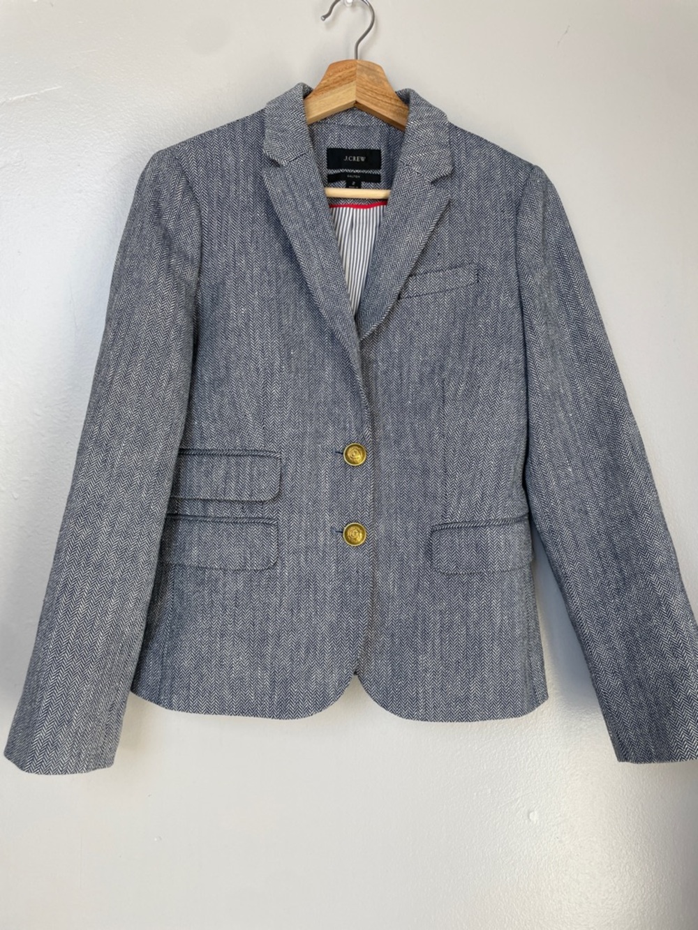 J. Crew Women's Blue Dalton Blazer with Gold Buttons size 2 linen cotton blend
